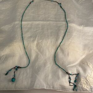 Vintage 1990s Turquoise-Colored Lariat Wrap Necklace, Hat Band, Display Accent